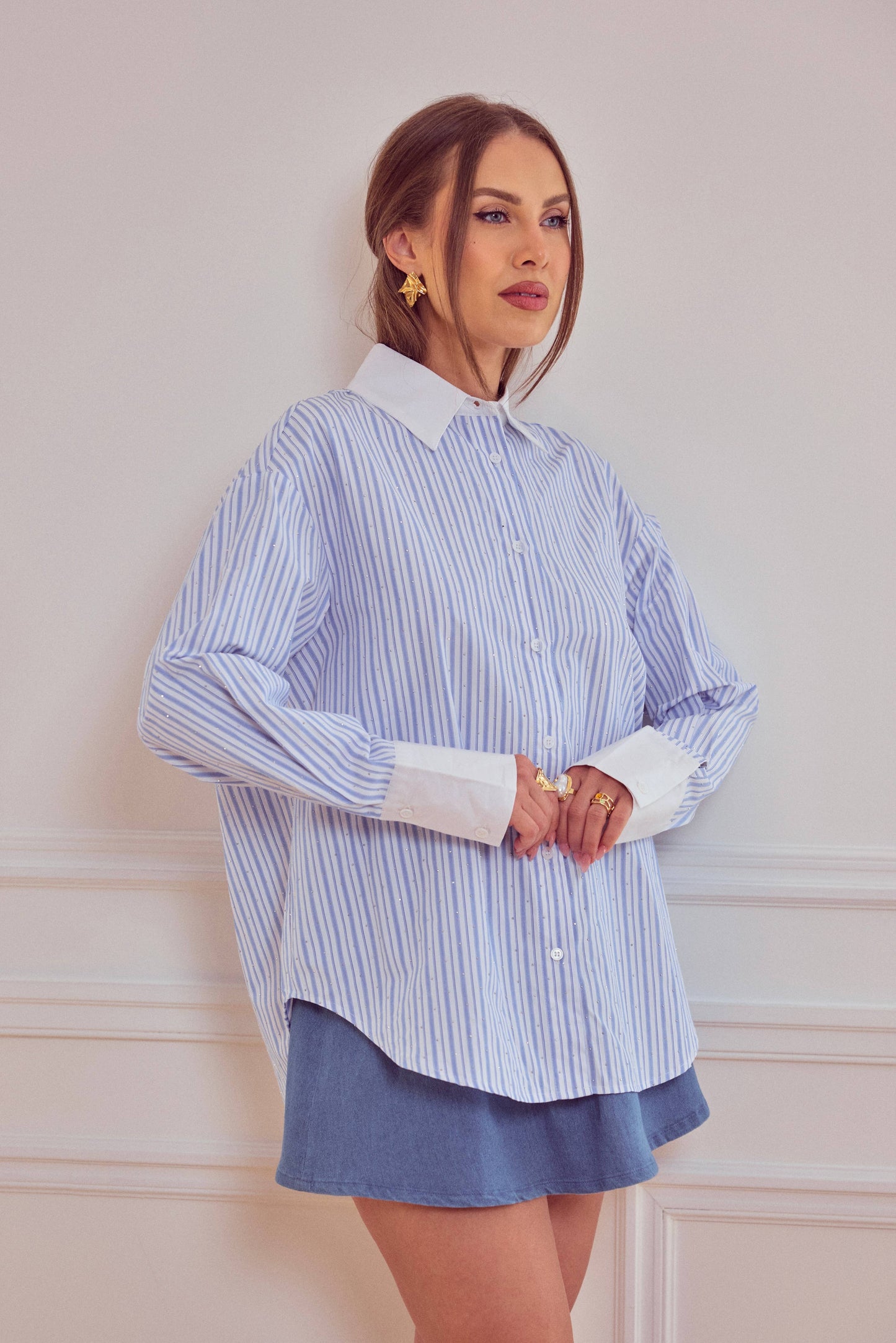 CAMICIA A RIGHE CON STRASS