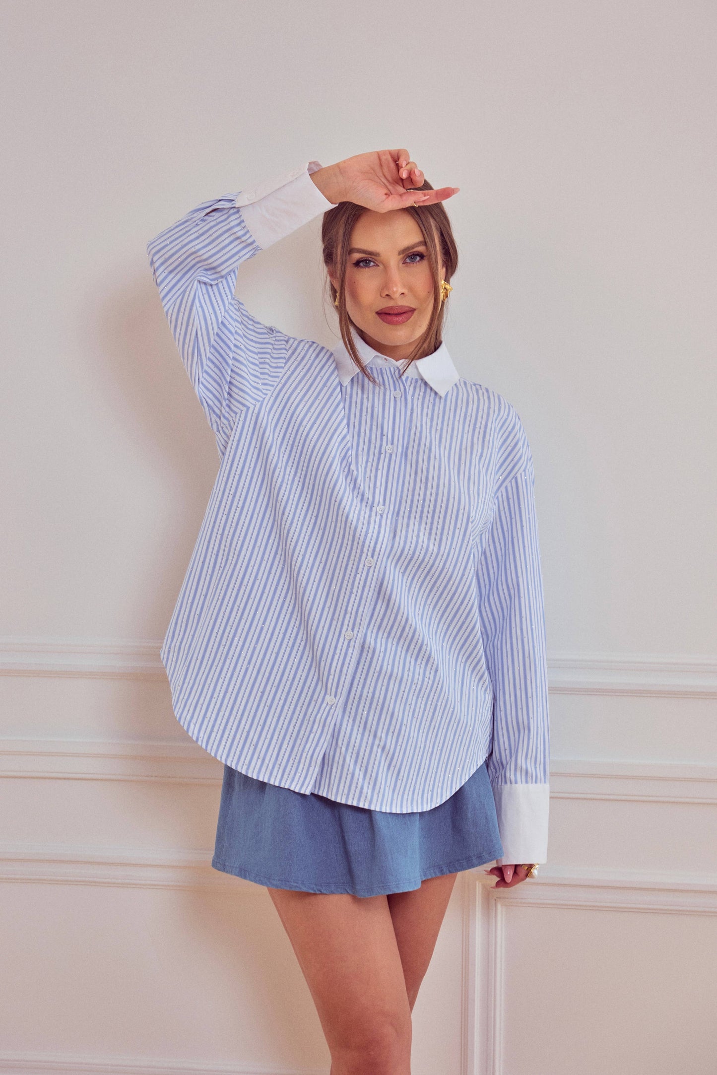 CAMICIA A RIGHE CON STRASS