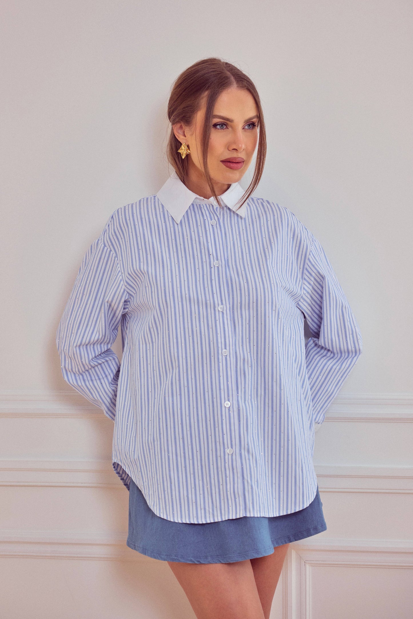 CAMICIA A RIGHE CON STRASS