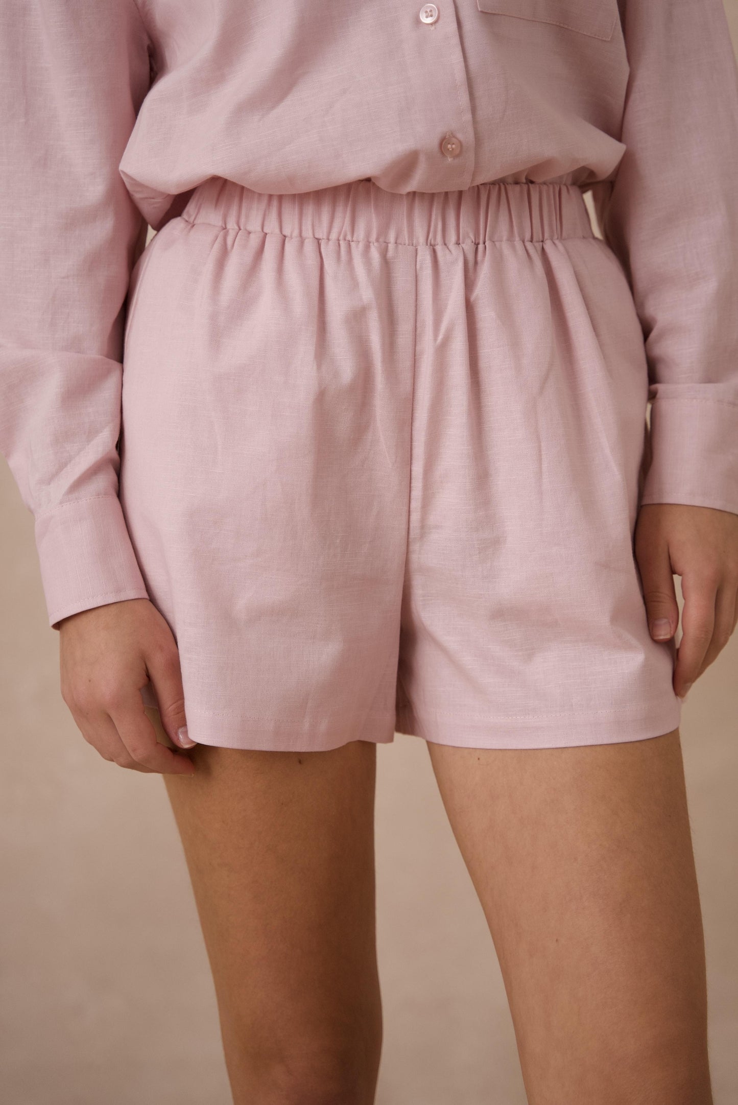 COMPLETO IN COTONE E LINO ROSA