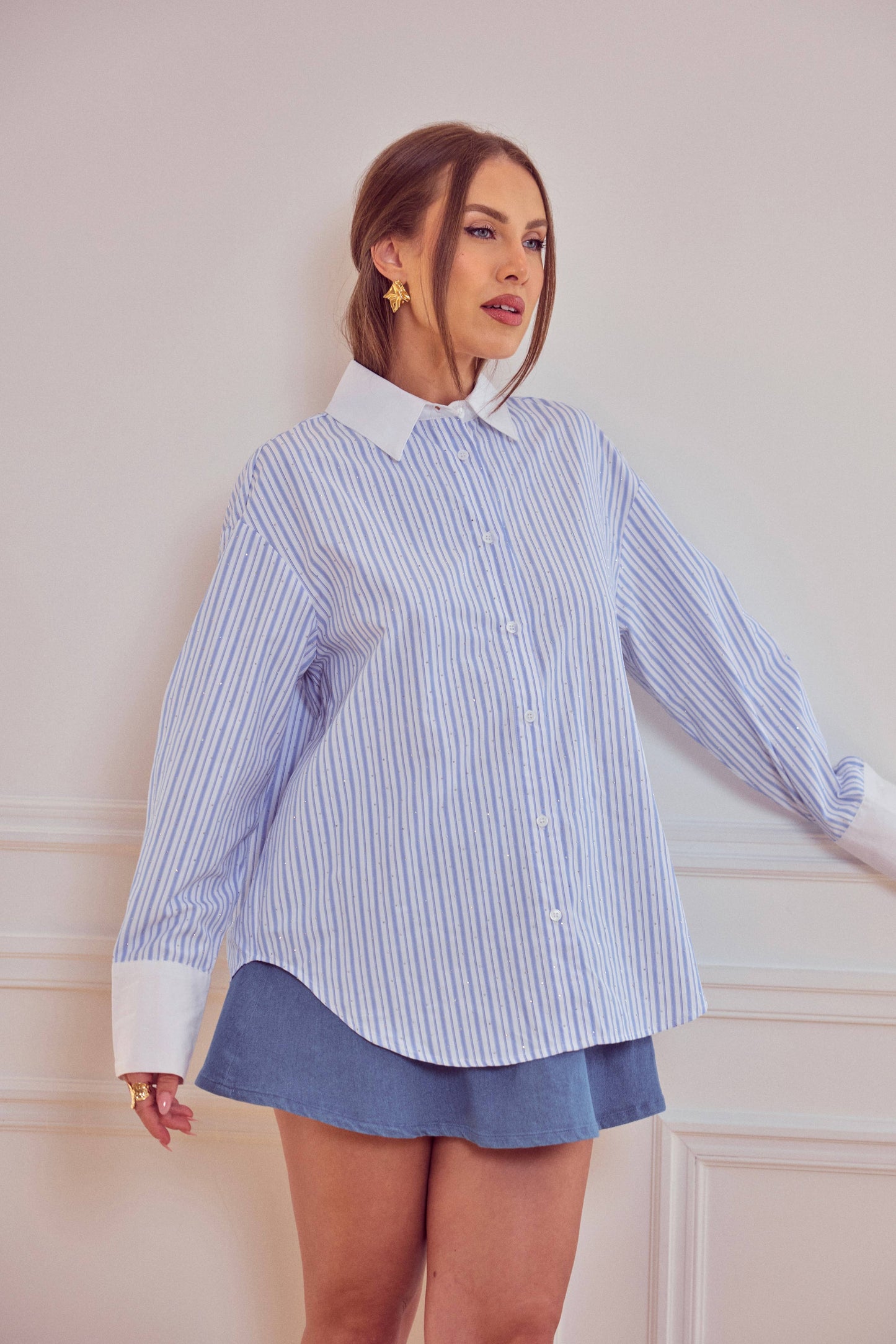 CAMICIA A RIGHE CON STRASS