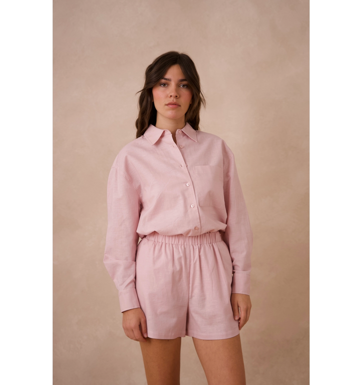 COMPLETO IN COTONE E LINO ROSA