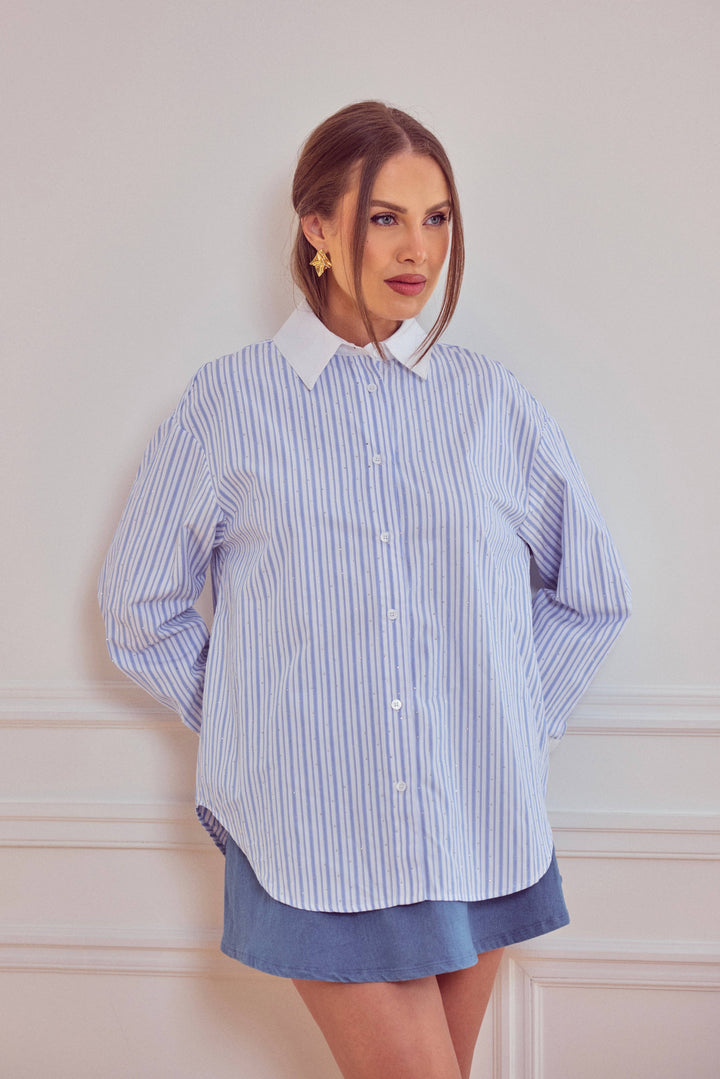 CAMICIA A RIGHE CON STRASS