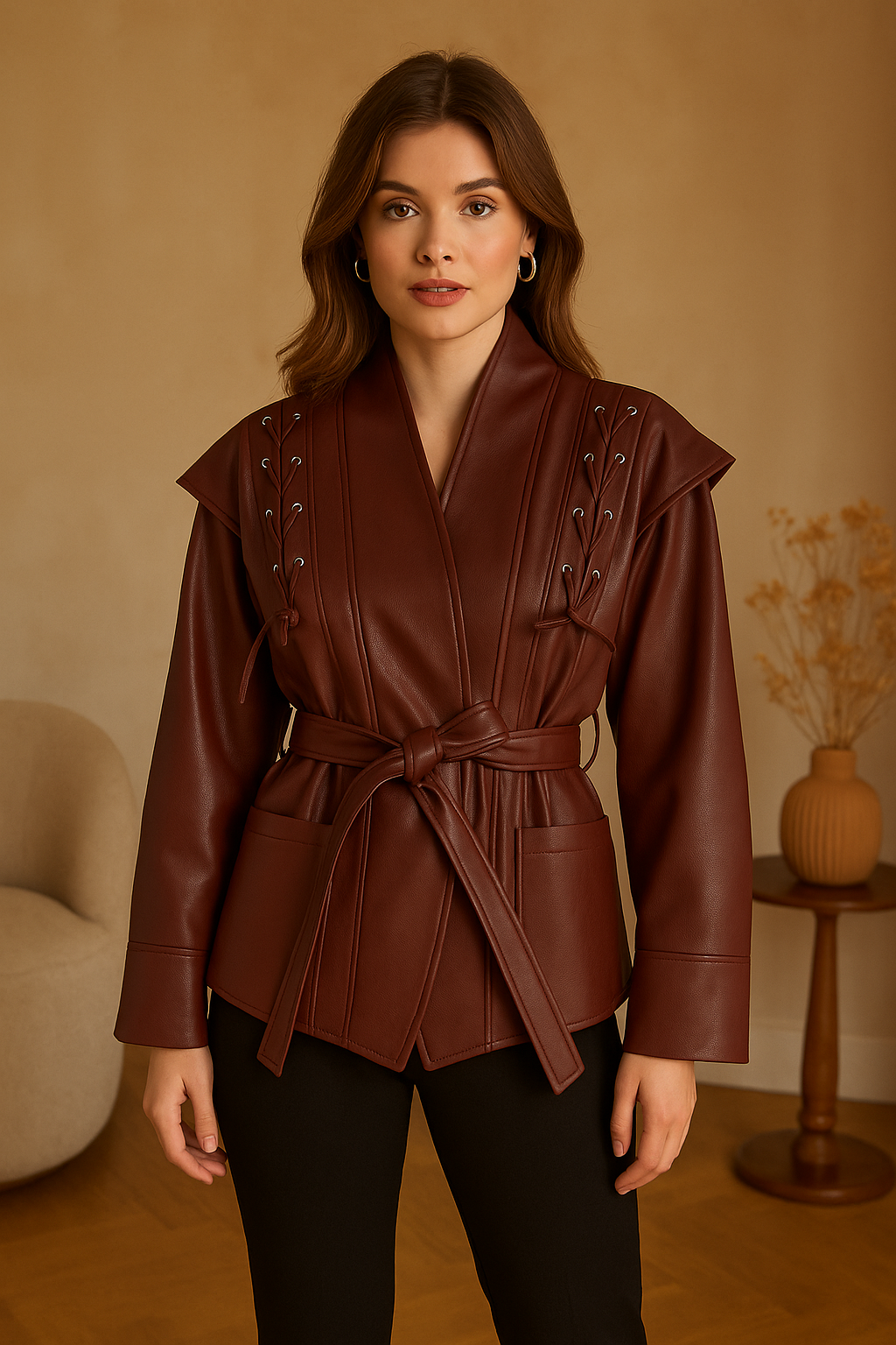 GIACCA IN ECOPELLE CON LACCI