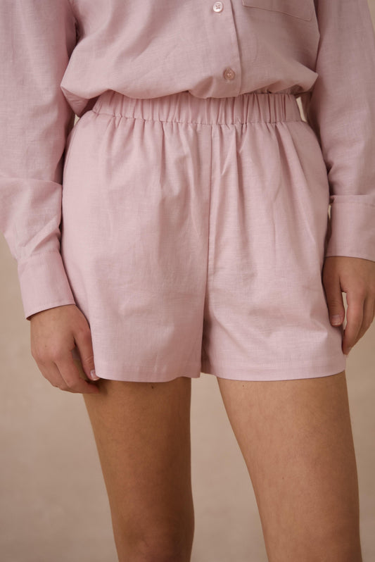 COMPLETO IN COTONE E LINO ROSA
