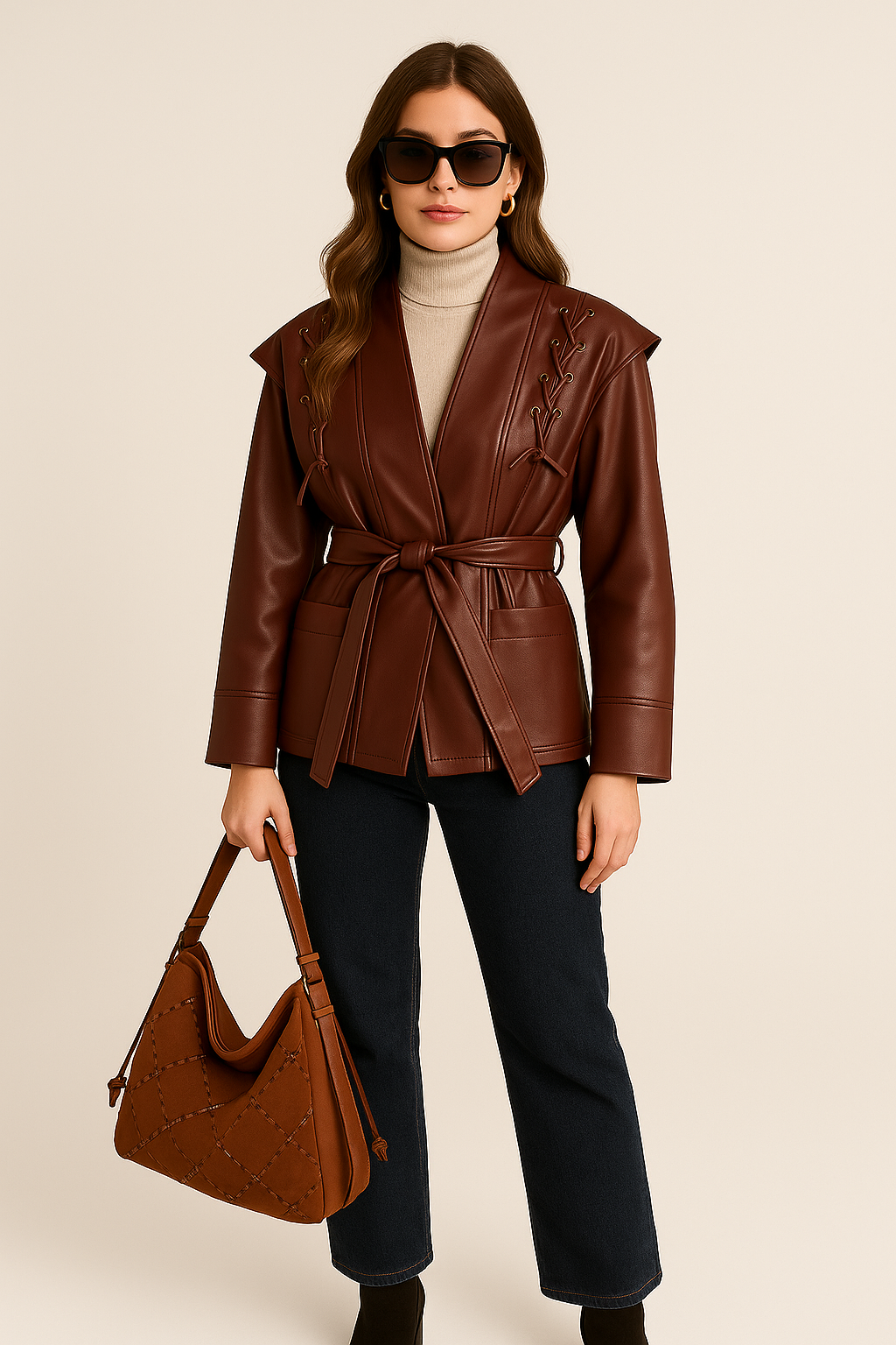 GIACCA IN ECOPELLE CON LACCI