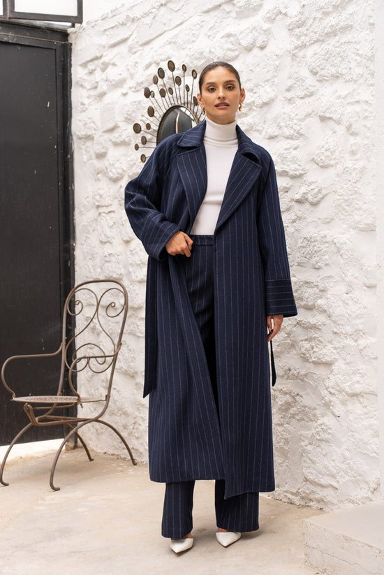 CAPPOTTO LUNGO IN MISTO LANA CON RIGHE SOTTILE