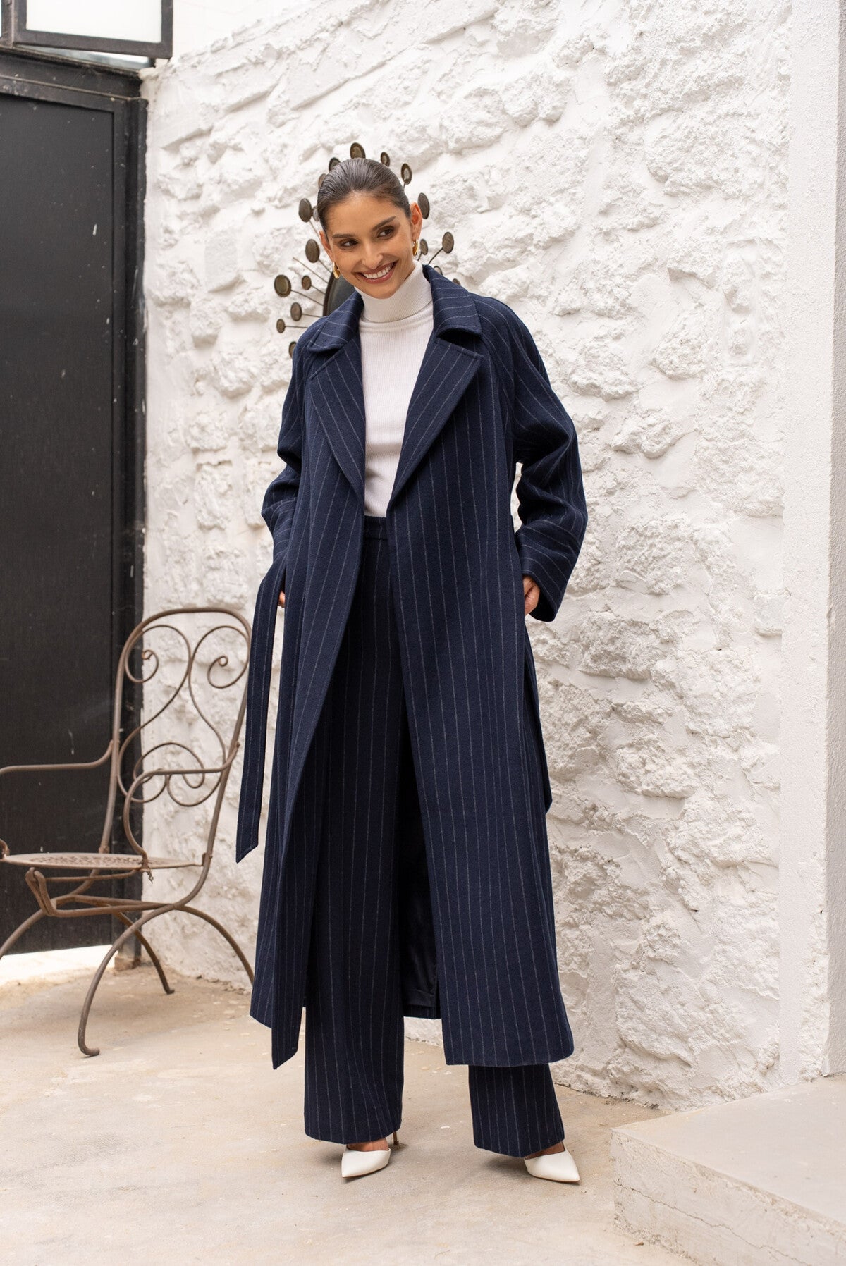 CAPPOTTO LUNGO IN MISTO LANA CON RIGHE SOTTILE
