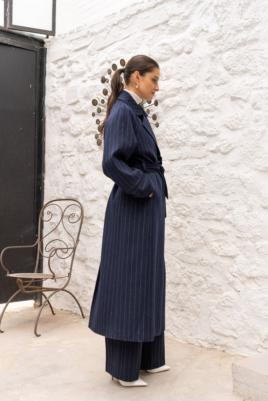 CAPPOTTO LUNGO IN MISTO LANA CON RIGHE SOTTILE