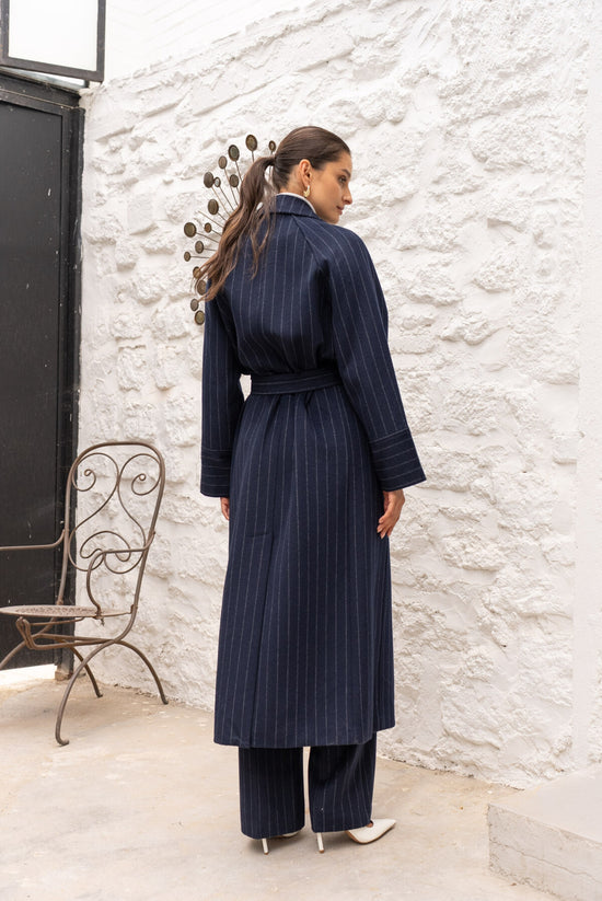 CAPPOTTO LUNGO IN MISTO LANA CON RIGHE SOTTILE