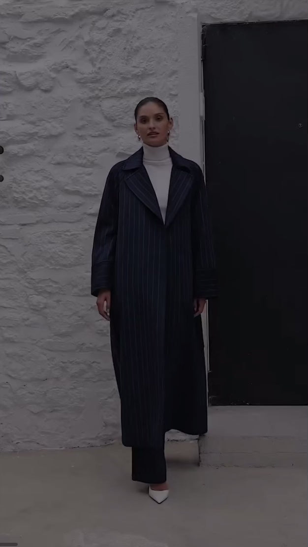 CAPPOTTO LUNGO IN MISTO LANA CON RIGHE SOTTILE