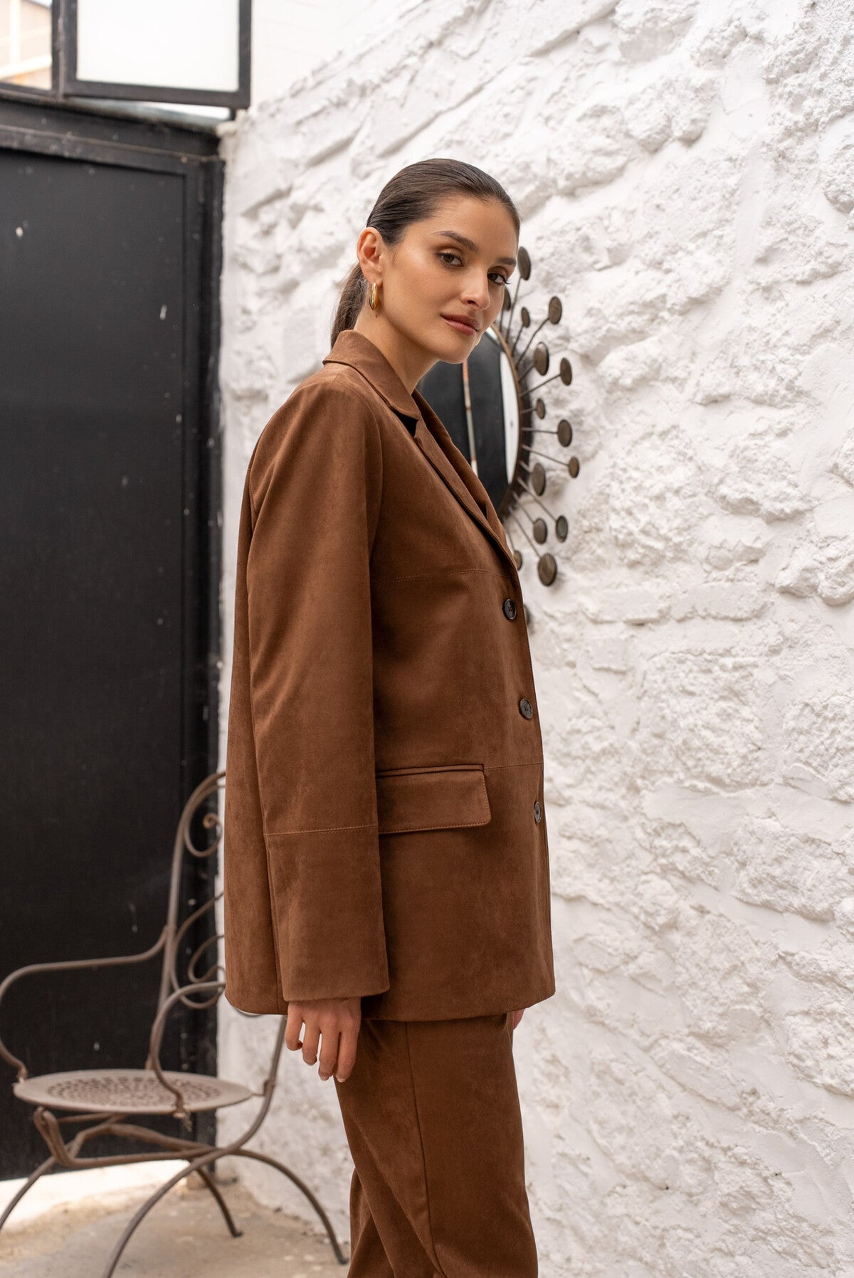 BLAZER IN CAMOSCIO A TAGLIO DRITTO